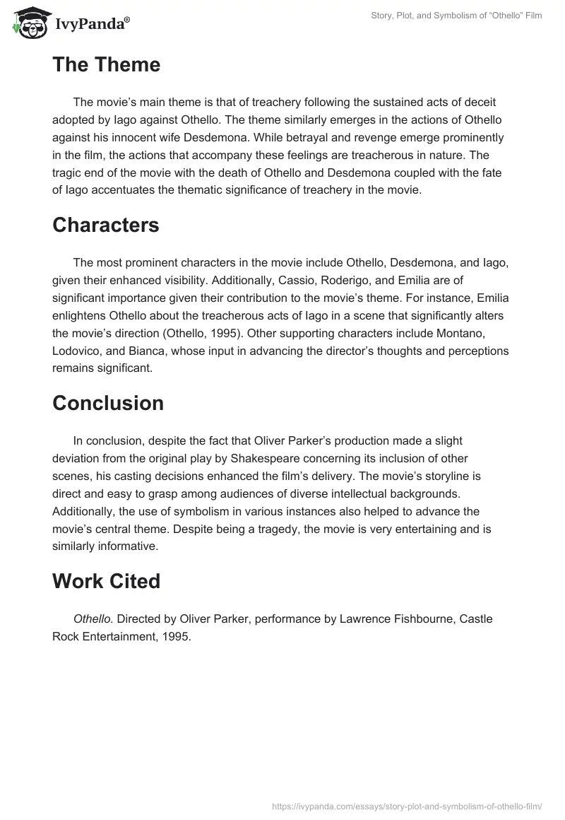 Story, Plot, and Symbolism of “Othello” Film. Page 4