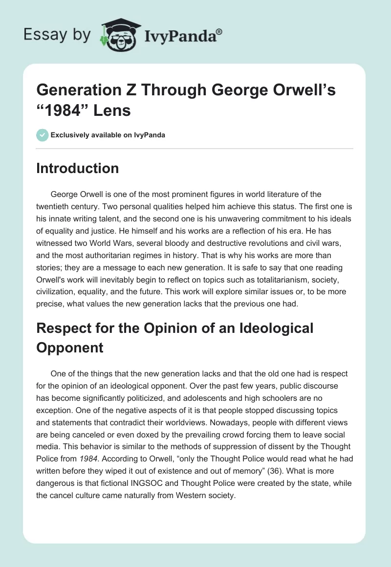 Generation Z Through George Orwell’s “1984” Lens. Page 1