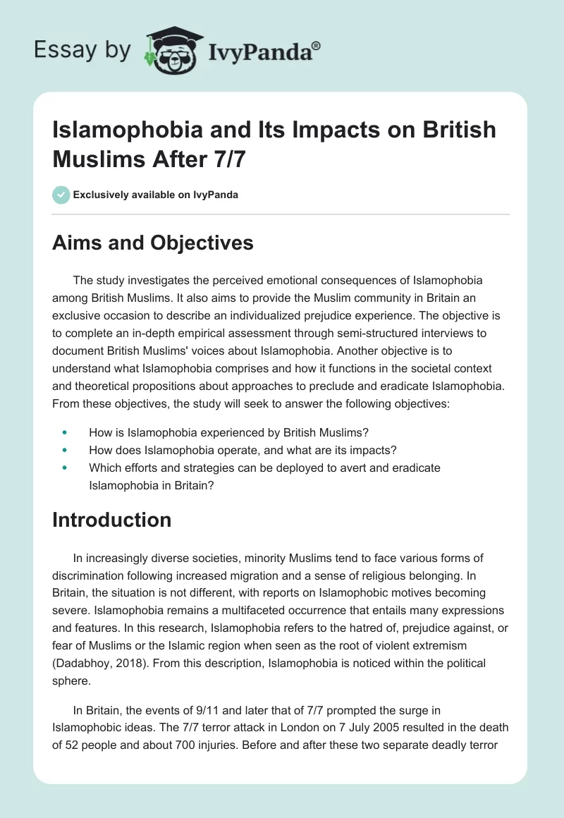 Islamophobia and Its Impacts on British Muslims After 7/7. Page 1