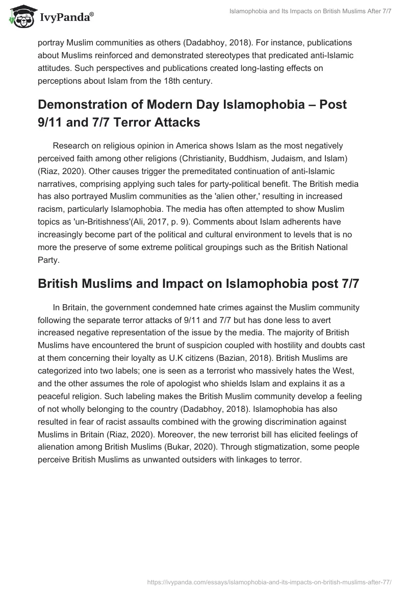 Islamophobia and Its Impacts on British Muslims After 7/7. Page 3