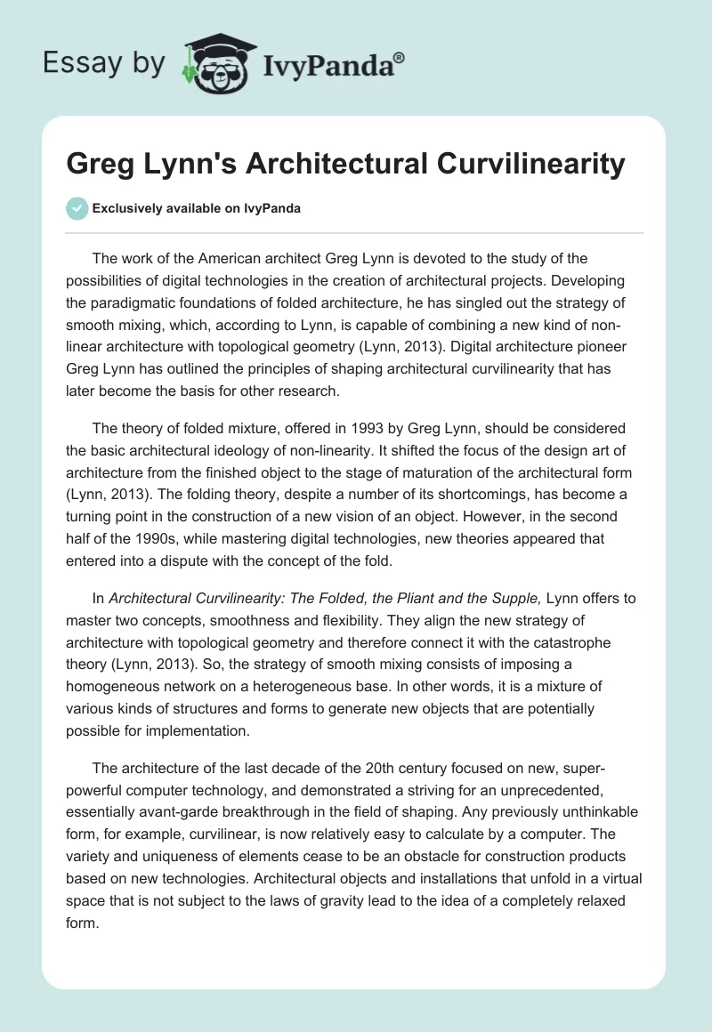 Greg Lynn's Architectural Curvilinearity. Page 1