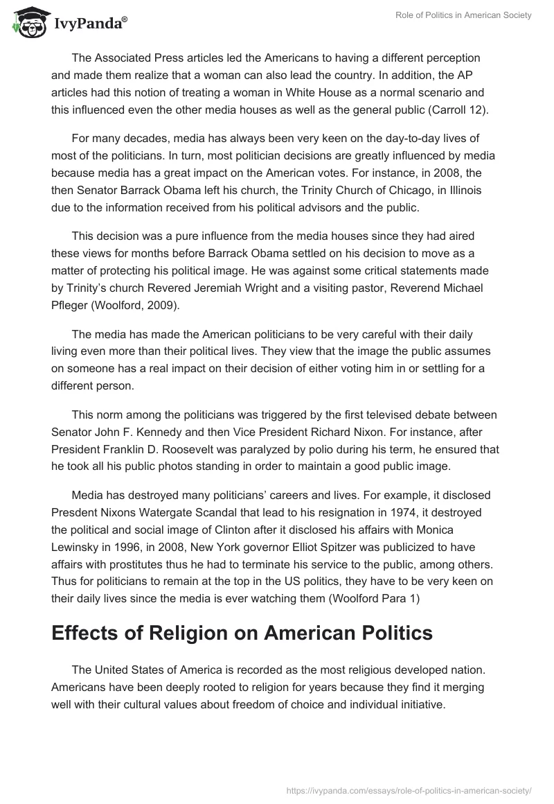 Role of Politics in American Society. Page 2