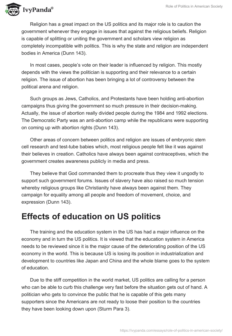 Role of Politics in American Society. Page 3