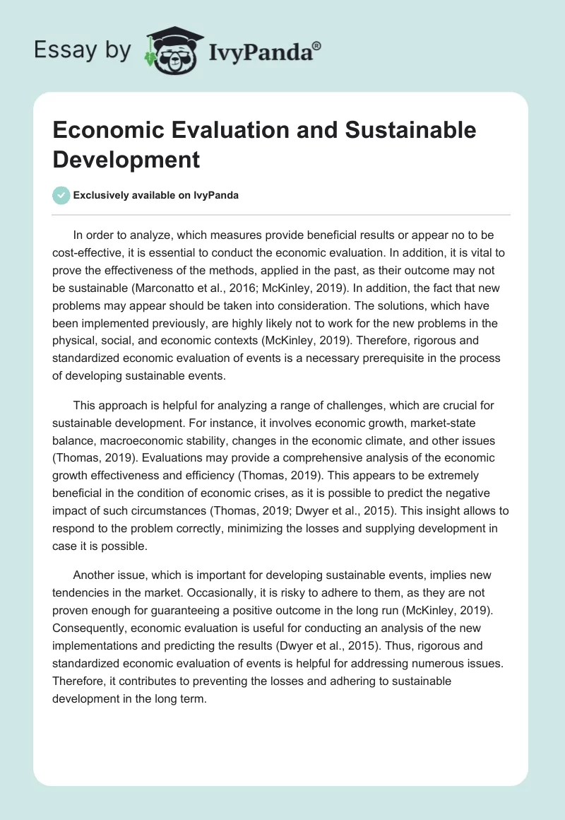 Economic Evaluation and Sustainable Development. Page 1