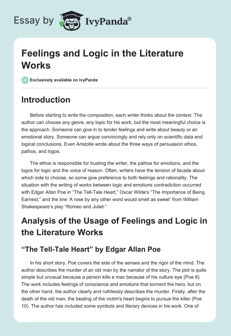 Feelings and Logic in the Literature Works. Page 1