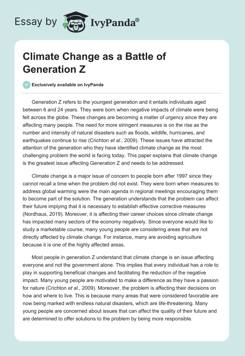 Climate Change as a Battle of Generation Z. Page 1