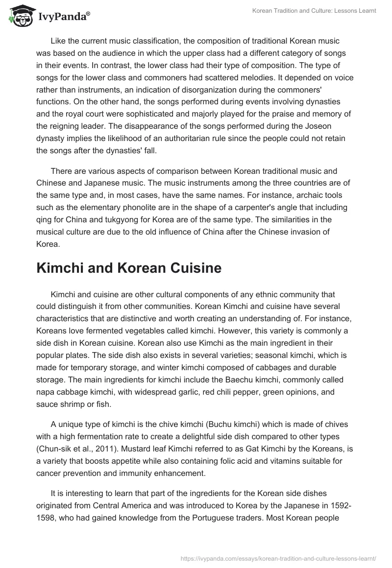 Korean Tradition and Culture: Lessons Learnt. Page 2