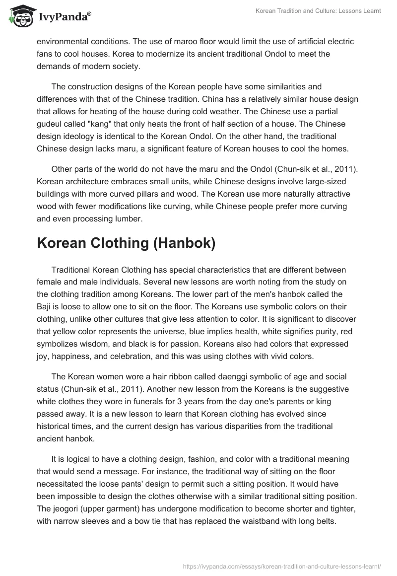 Korean Tradition and Culture: Lessons Learnt. Page 5