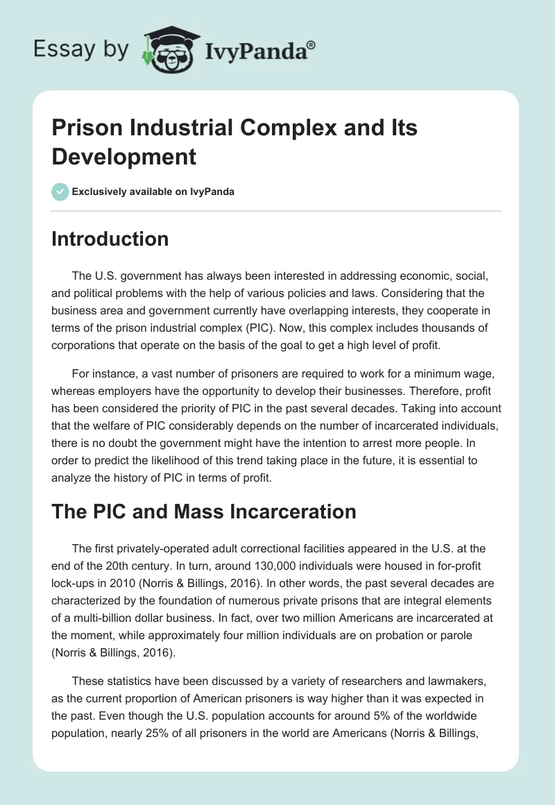 Prison Industrial Complex and Its Development. Page 1