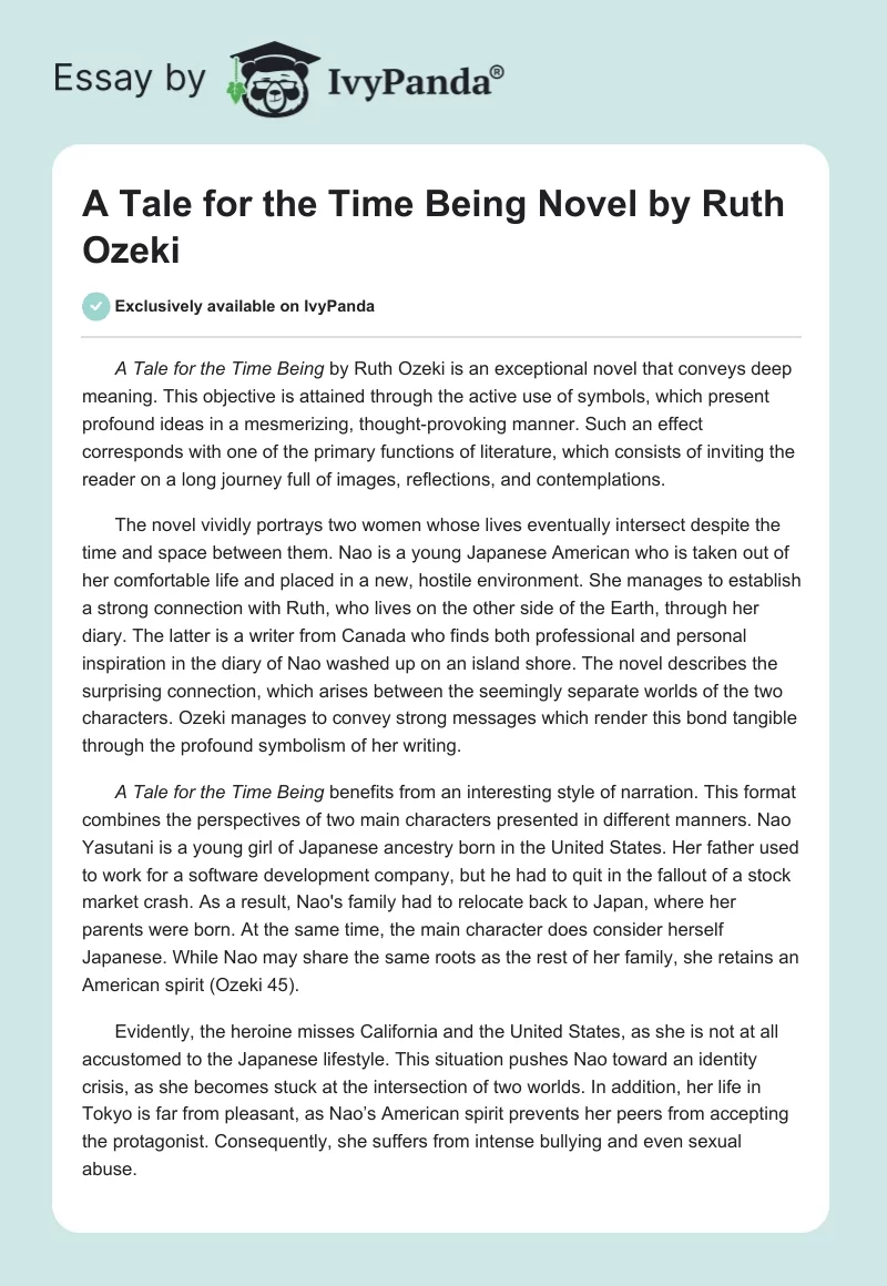 A Tale for the Time Being Novel by Ruth Ozeki. Page 1