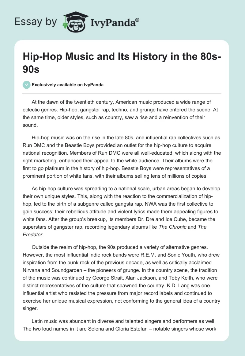 Hip-Hop Music and Its History in the 80s-90s. Page 1