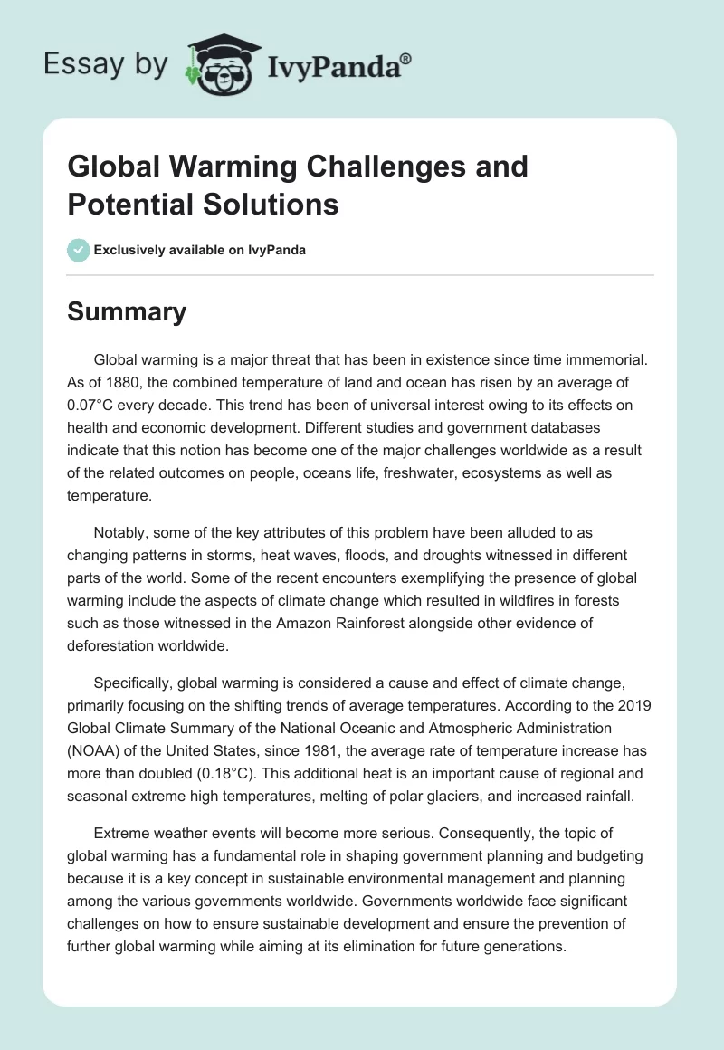 Global Warming Challenges and Potential Solutions. Page 1
