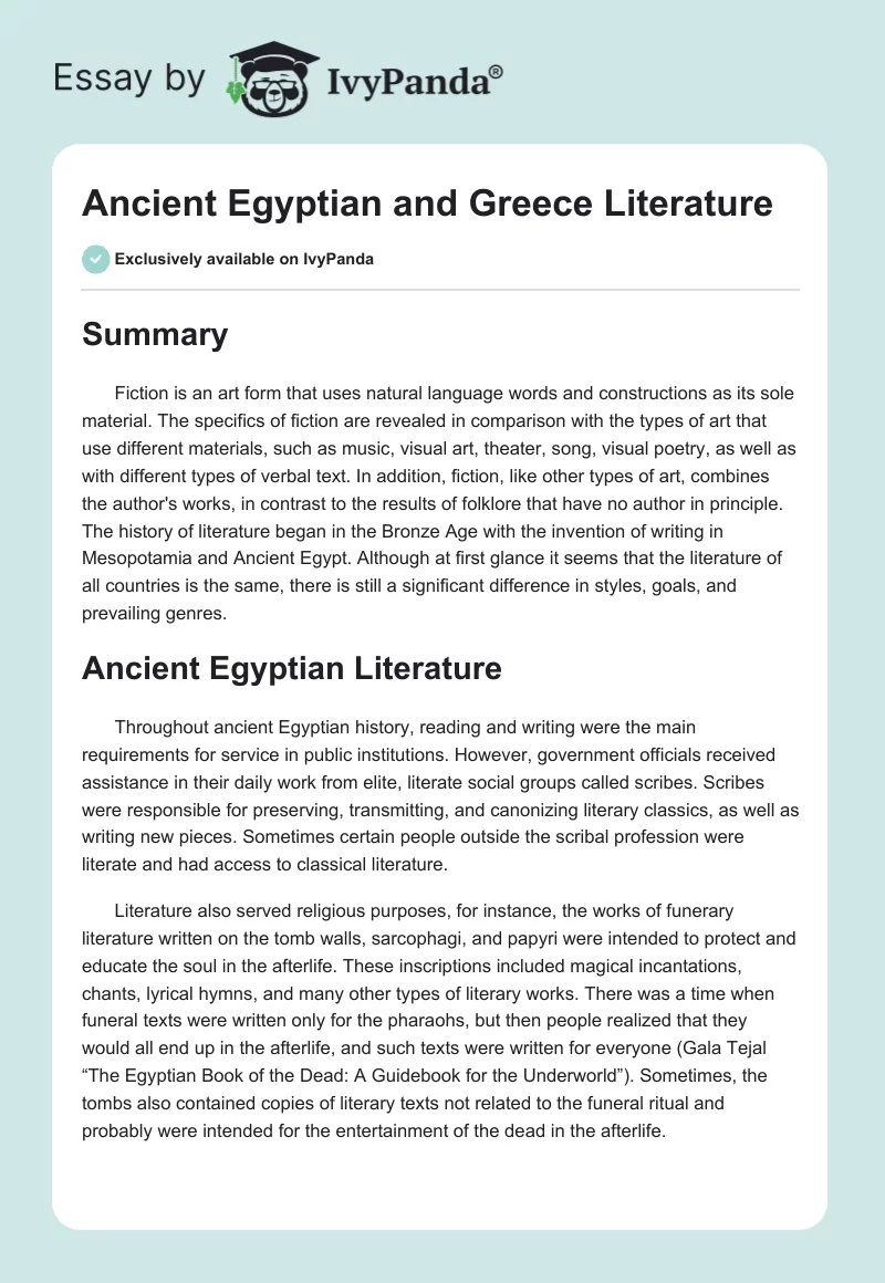 Ancient Egyptian and Greece Literature. Page 1