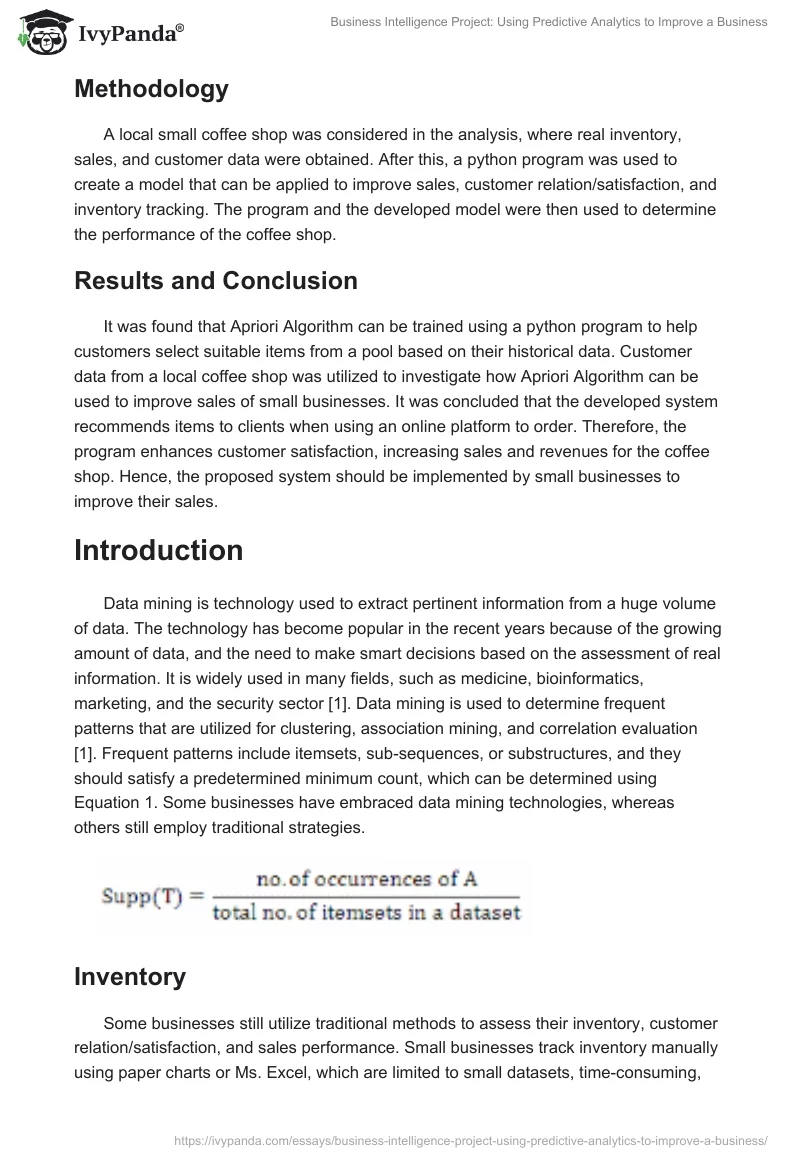 Business Intelligence Project: Using Predictive Analytics to Improve a Business. Page 2