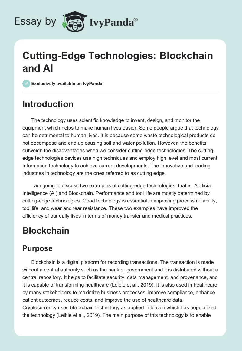Cutting-Edge Technologies: Blockchain and AI. Page 1