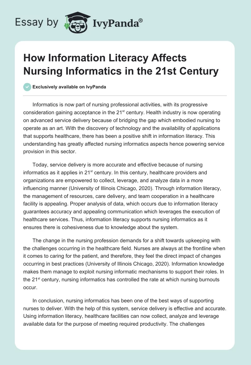How Information Literacy Affects Nursing Informatics in the 21st Century. Page 1
