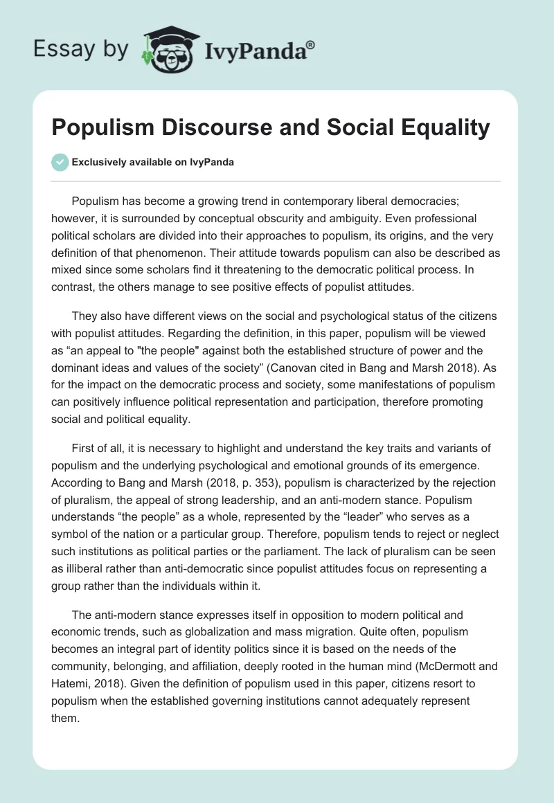 Populism Discourse and Social Equality. Page 1
