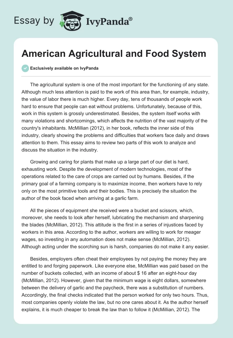 American Agricultural and Food System. Page 1