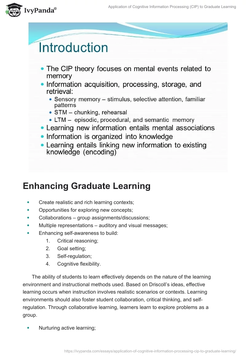 Application of Cognitive Information Processing (CIP) to Graduate Learning. Page 2