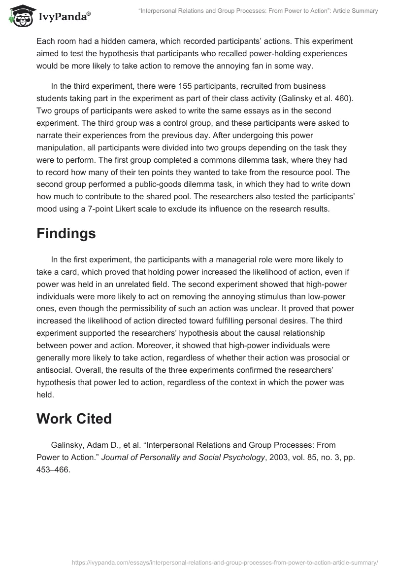 “Interpersonal Relations and Group Processes: From Power to Action”: Article Summary. Page 3