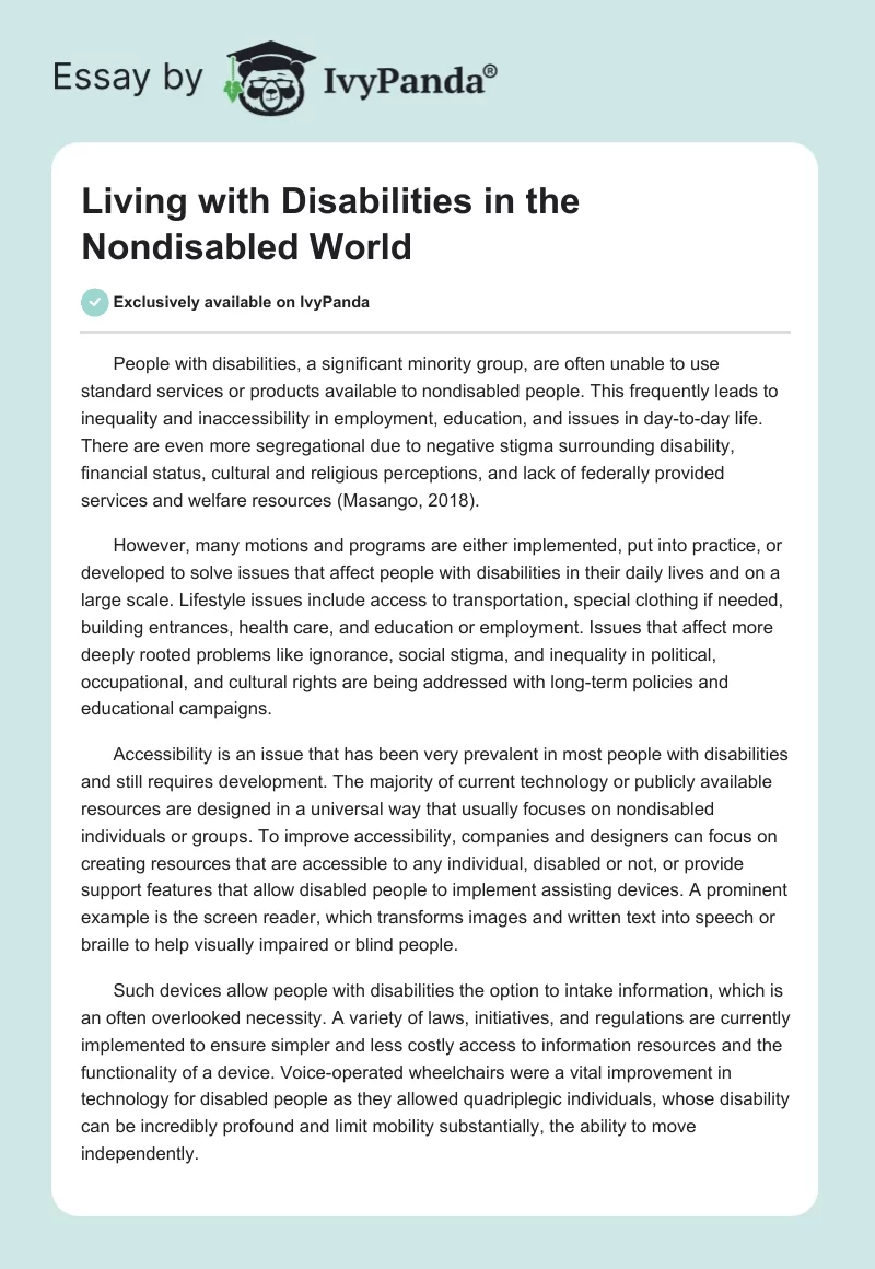 Living with Disabilities in the Nondisabled World. Page 1