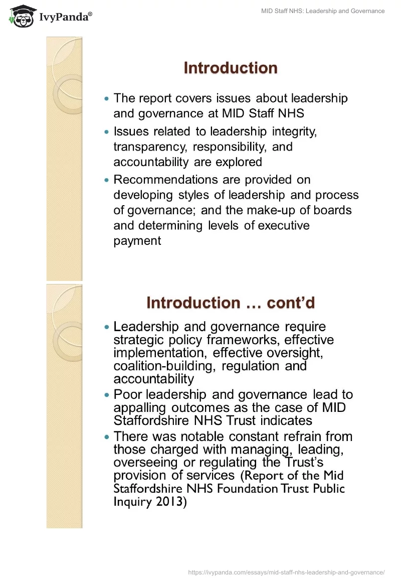 MID Staff NHS: Leadership and Governance. Page 2