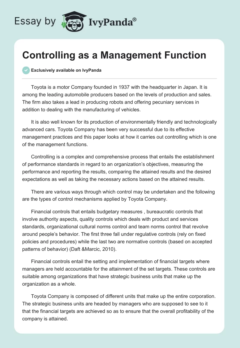Controlling as a Management Function. Page 1