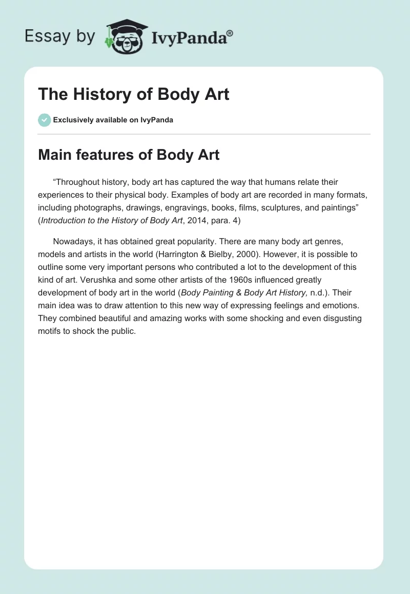 The History of Body Art. Page 1