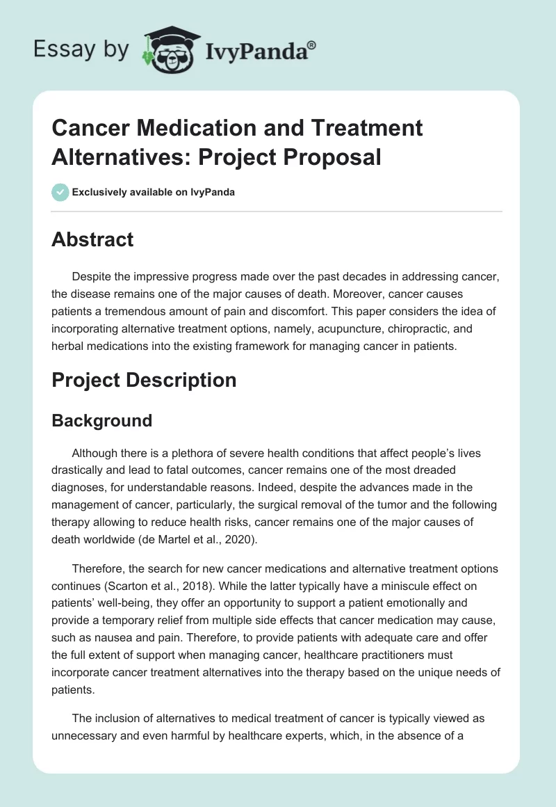Cancer Medication and Treatment Alternatives: Project Proposal. Page 1