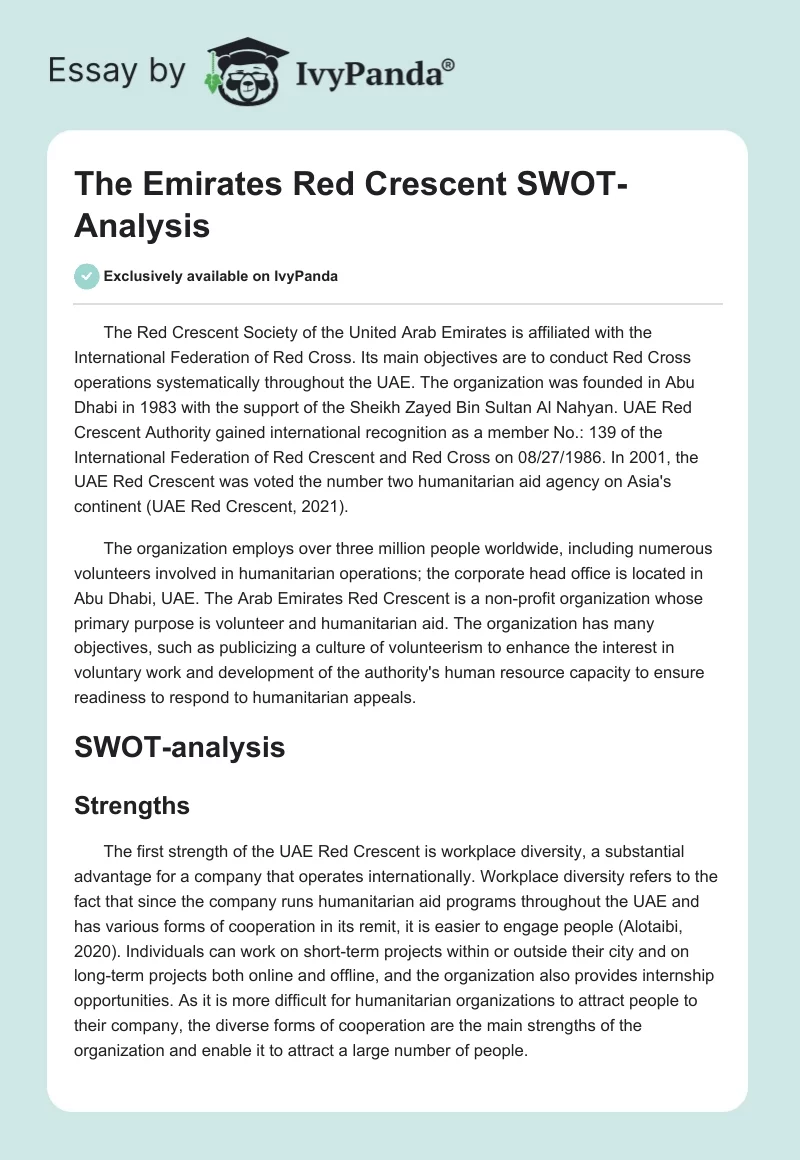 The Emirates Red Crescent SWOT-Analysis. Page 1