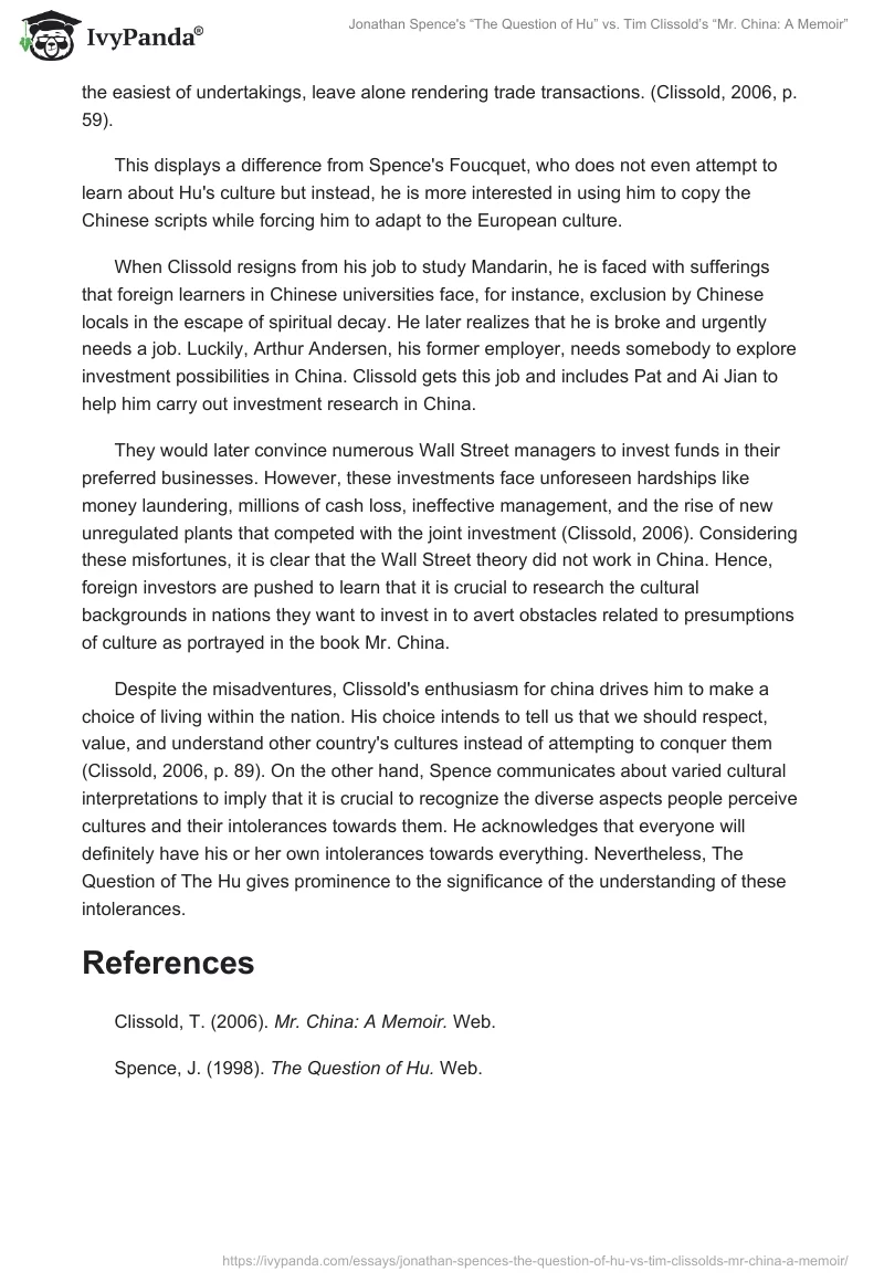 Jonathan Spence's “The Question of Hu” vs. Tim Clissold’s “Mr. China: A Memoir”. Page 3