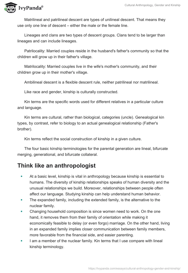 Cultural Anthropology, Gender and Kinship. Page 4