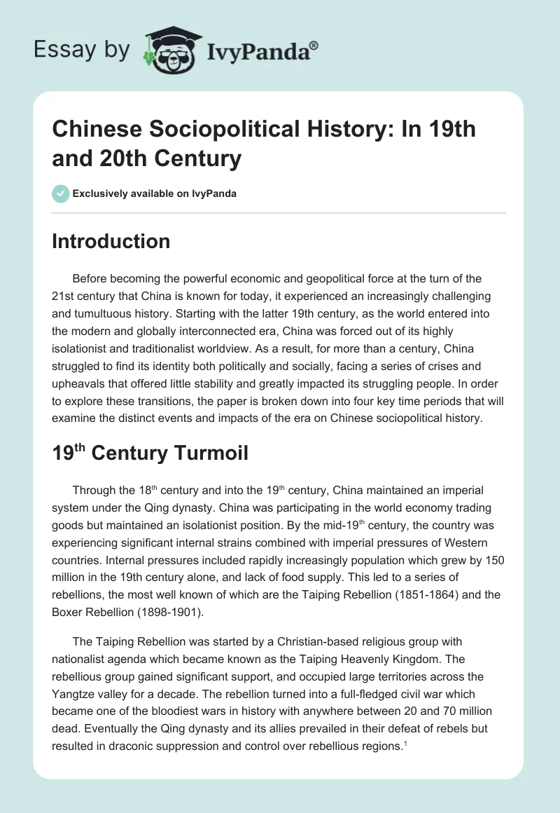 Chinese Sociopolitical History: In 19th and 20th Century. Page 1