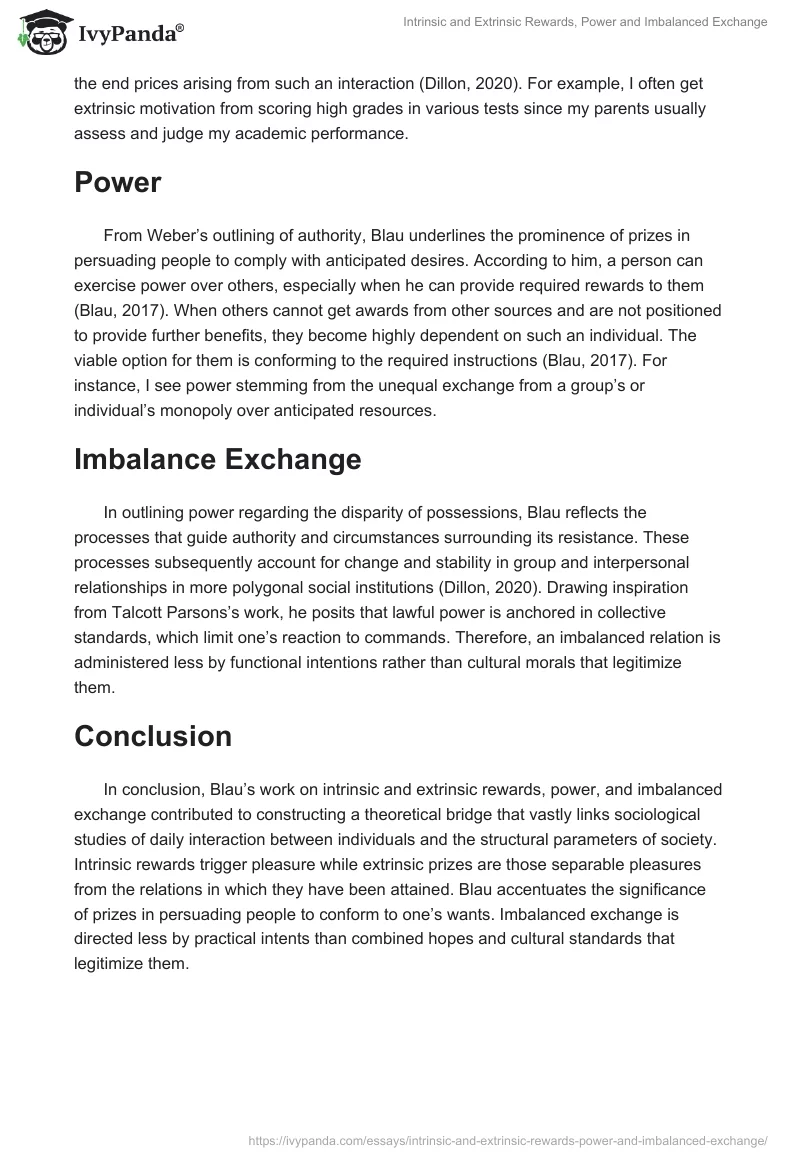Intrinsic and Extrinsic Rewards, Power and Imbalanced Exchange. Page 2