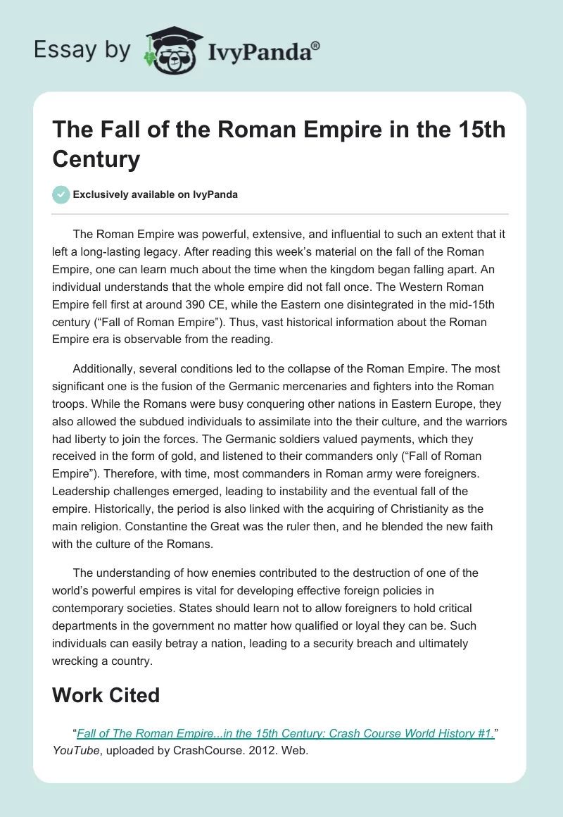 The Fall of the Roman Empire in the 15th Century. Page 1