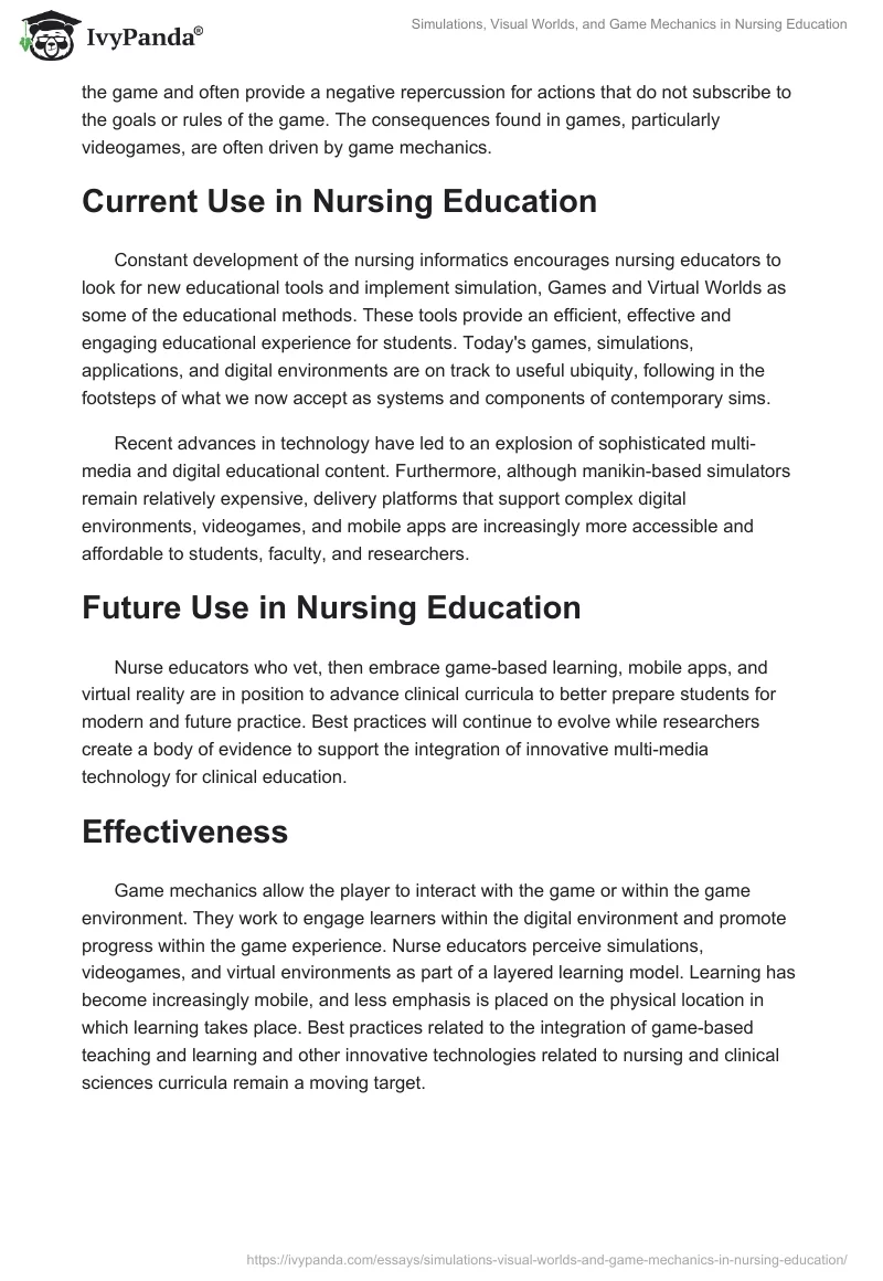 Simulations, Visual Worlds, and Game Mechanics in Nursing Education. Page 2