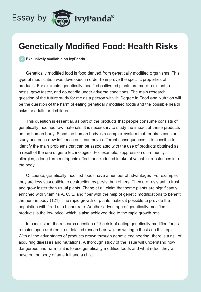 Genetically Modified Food: Health Risks. Page 1
