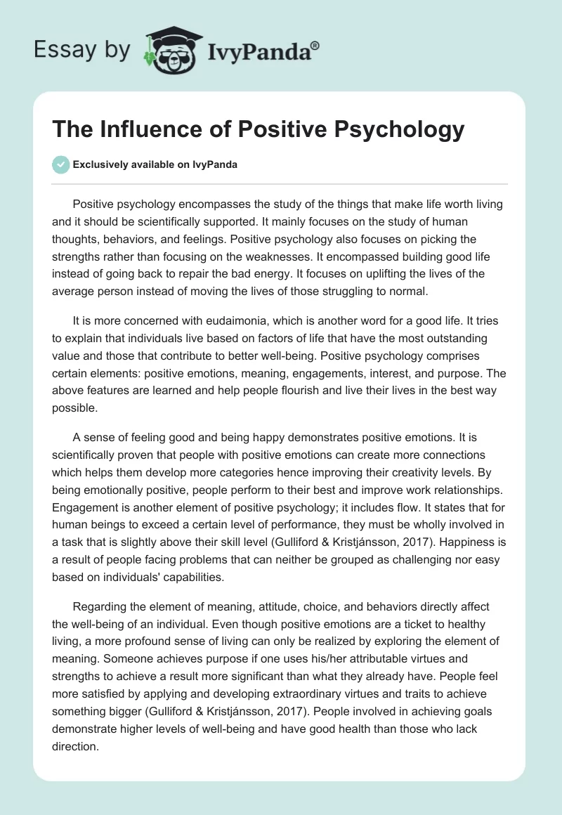The Influence of Positive Psychology. Page 1
