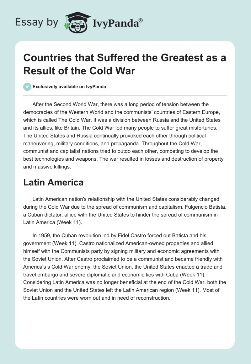 Countries That Suffered the Greatest as a Result of the Cold War. Page 1