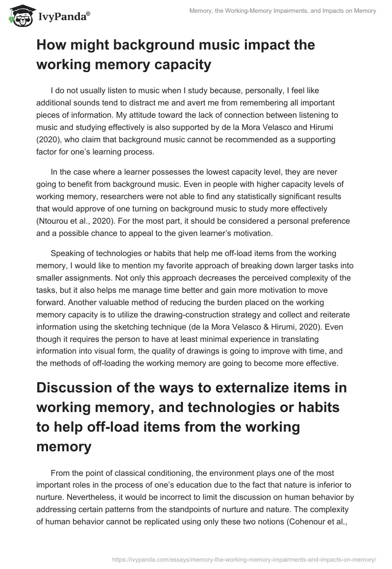 Memory, the Working-Memory Impairments, and Impacts on Memory. Page 2