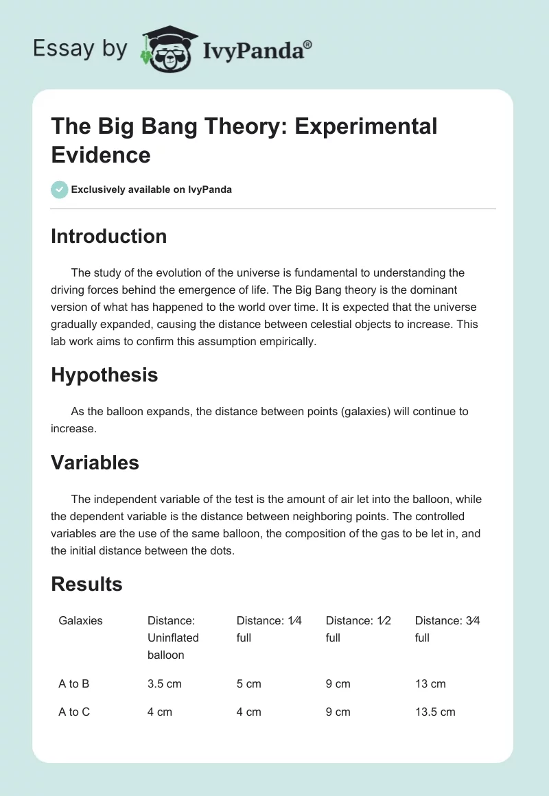 The Big Bang Theory: Experimental Evidence. Page 1