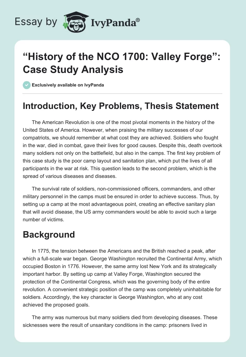 “History of the NCO 1700: Valley Forge”: Case Study Analysis. Page 1