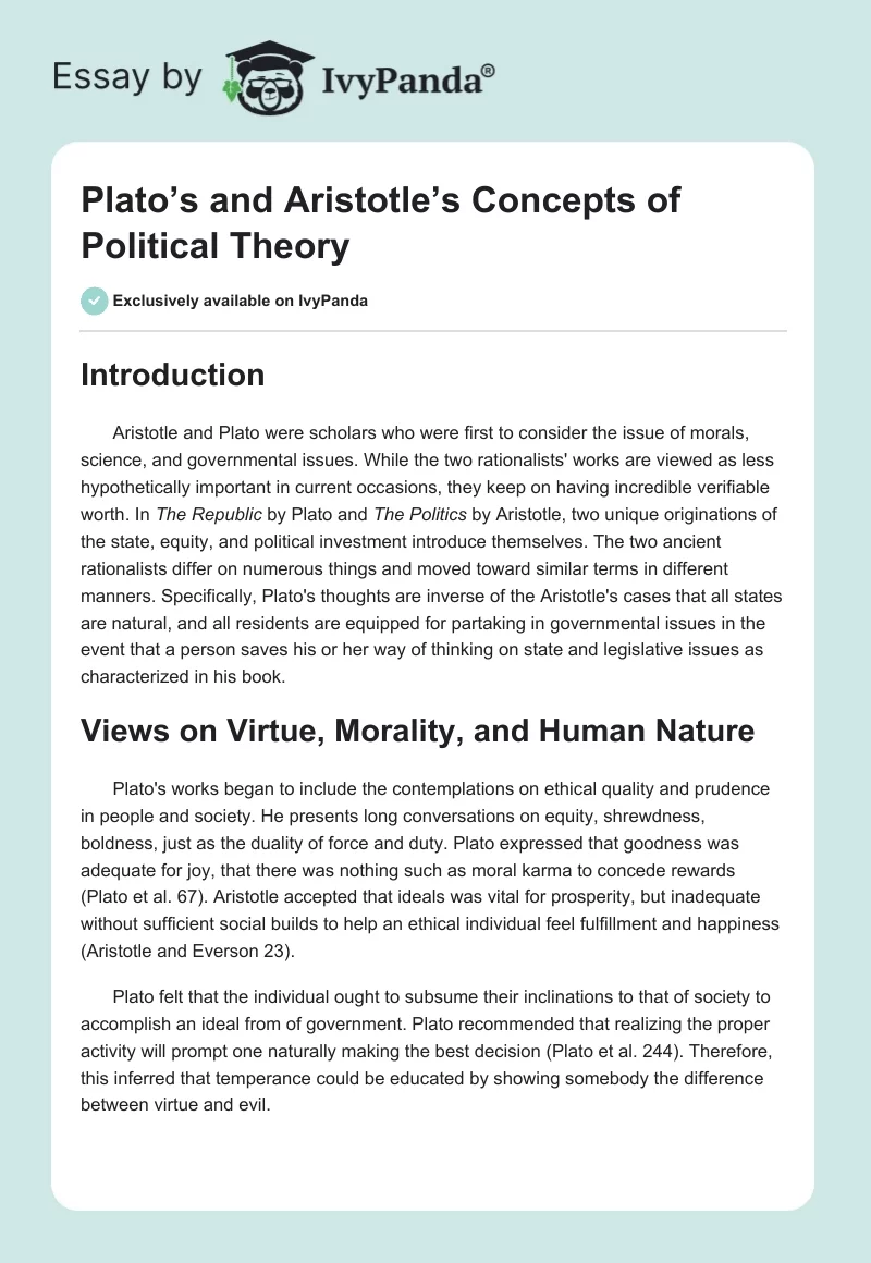 Plato’s and Aristotle’s Concepts of Political Theory. Page 1