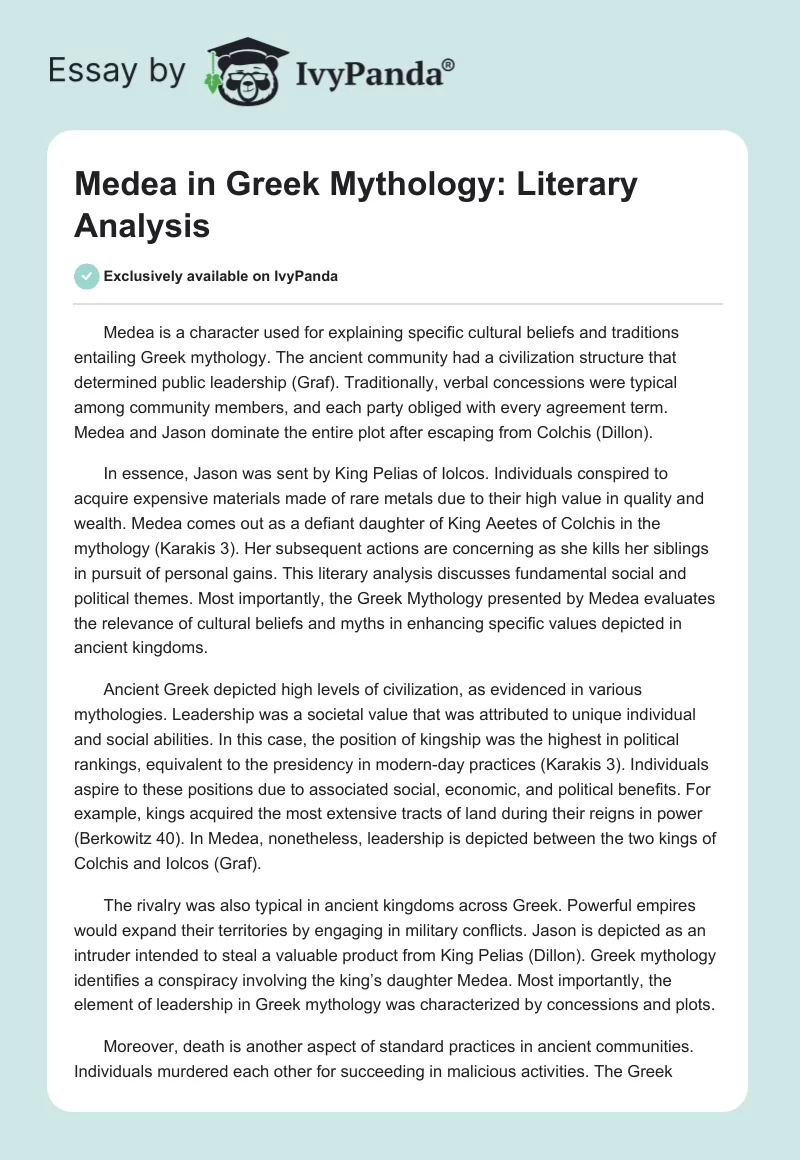 Medea in Greek Mythology: Literary Analysis. Page 1