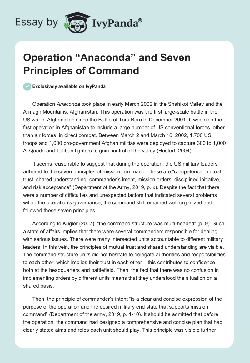 Operation “Anaconda” and Seven Principles of Command. Page 1