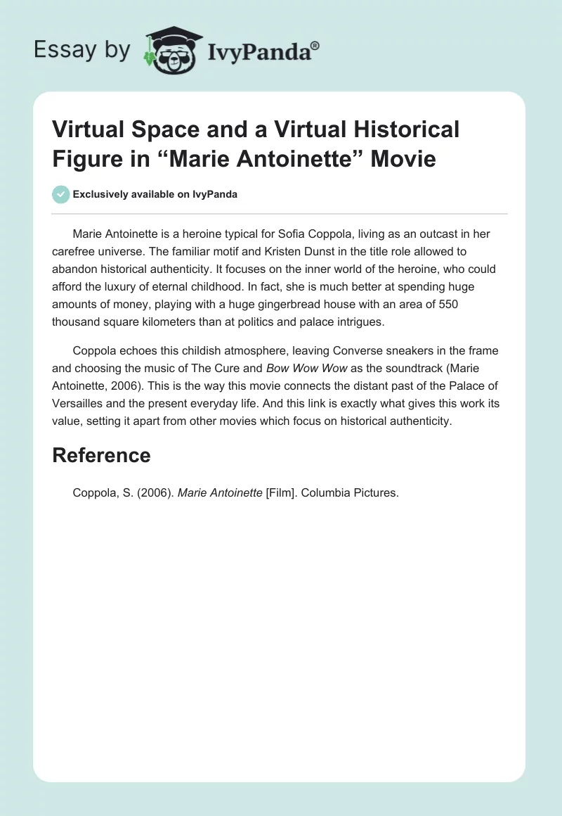 Virtual Space and a Virtual Historical Figure in “Marie Antoinette” Movie. Page 1
