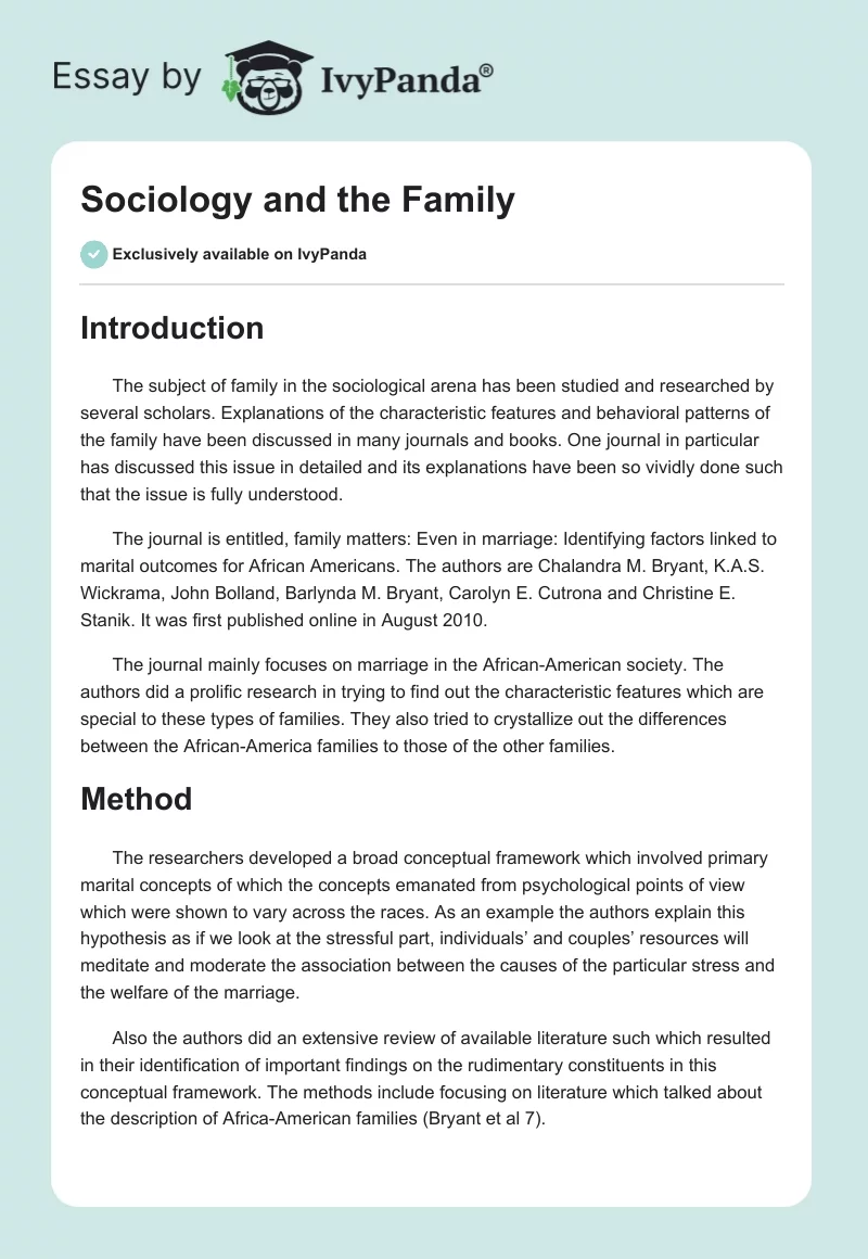 Sociology and the Family. Page 1