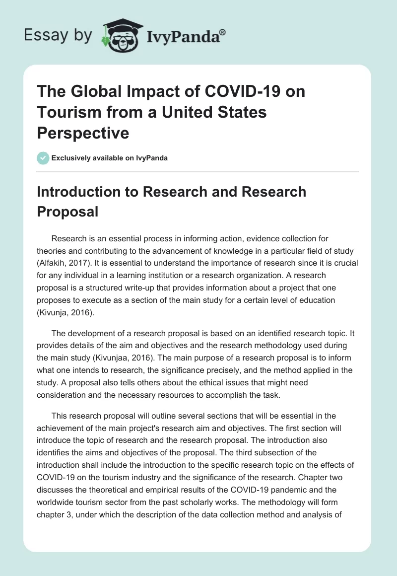 The Global Impact of COVID-19 on Tourism From a United States Perspective. Page 1