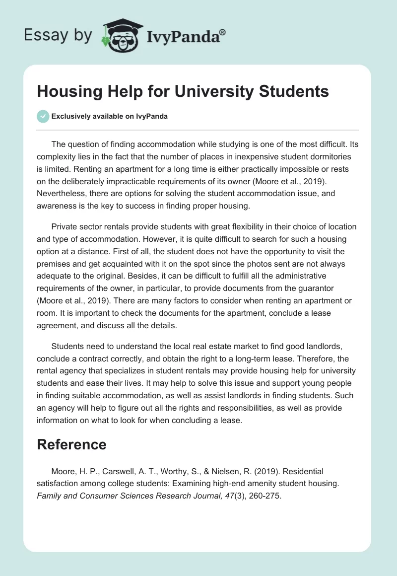 Housing Help for University Students. Page 1