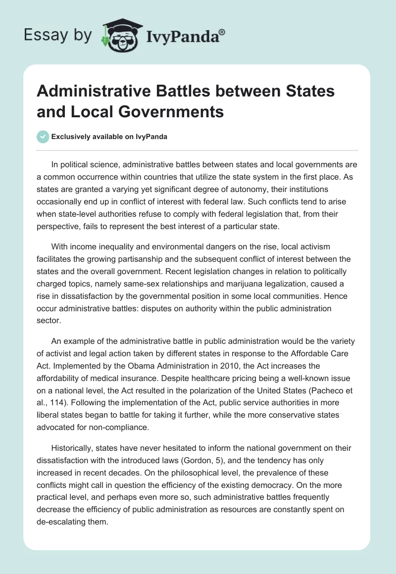 Administrative Battles between States and Local Governments. Page 1